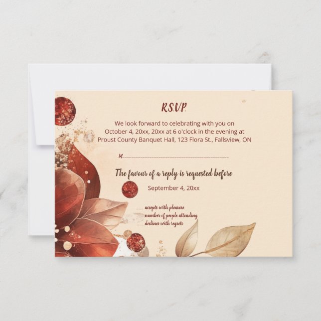 Editable Red Autumn Flowers RSVP Card (Front)