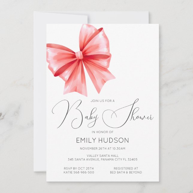 Editable Red Bow Coquette Invitation (Front)