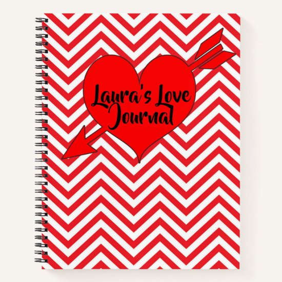 Editable Red Chevron Arrow Heart Valentines Day Notebook