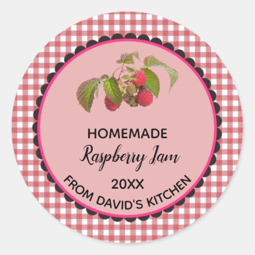 Editable Red Gingham Raspberry Jam Label Stickers