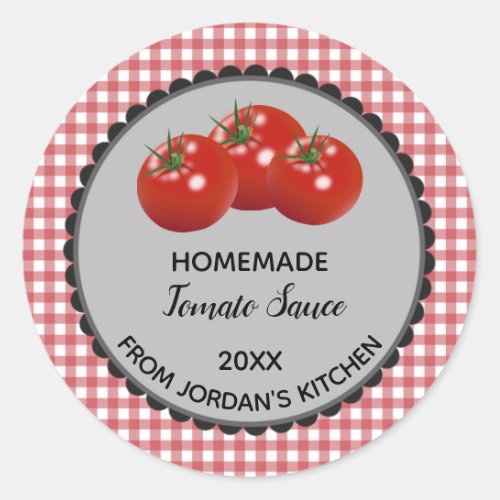 Editable Red Gingham Tomato Sauce Label Stickers