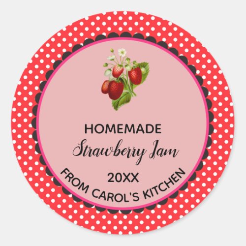 Editable Red  Polk Dot Strawberry Jam Label
