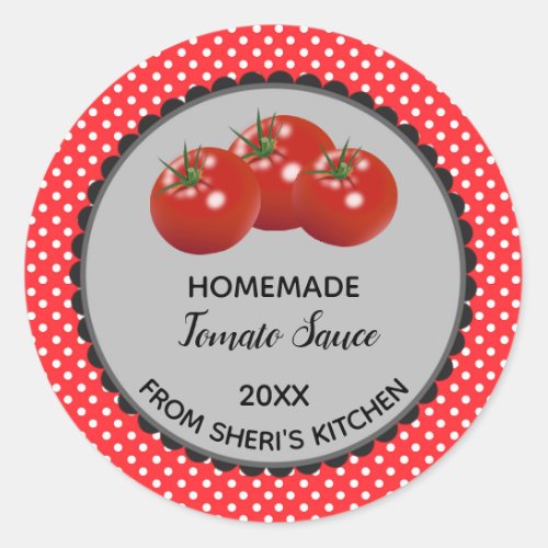 Editable Red Polka Dot Tomato Sauce Label Stickers