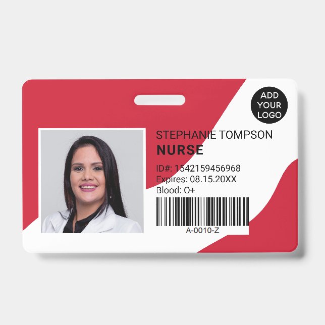 editable red professional nurse photo logo code badge (Front)