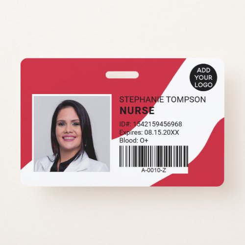 editable red professional nurse photo logo code badge