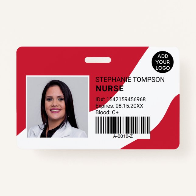 editable red professional nurse photo logo code badge (Front)