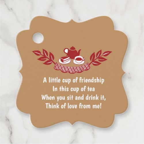 Editable Red Tea Time Silhouette Tea Bag Poem Favor Tags