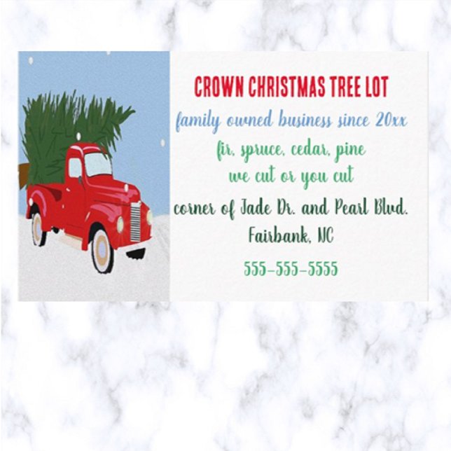 Editable Red Truck and Tree  Christmas Tree Lot Business Card (Creator Uploaded)