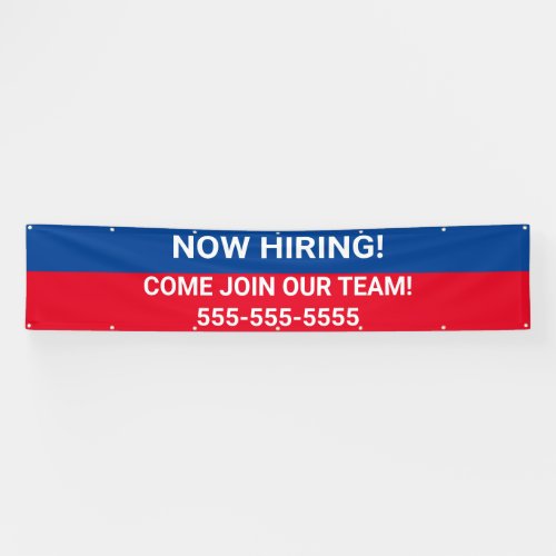 Editable Red White and Blue Now Hiring Banner