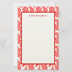 Editable Red White Peppermint Holiday 5.5" x 8.5" Stationery