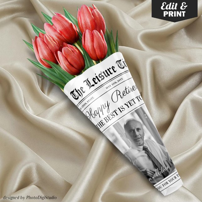 Editable Retirement Newspaper Flower Bouquet Wrapping Paper Sheets (Editable Retirement Newspaper Flower Bouquet Wrapping Paper Sheets)