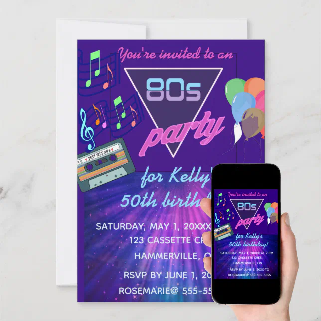 Editable Retro 80s Birthday Party Invitation | Zazzle