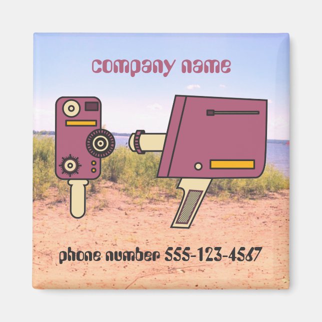 Editable Retro Camera Business Magnet (Front)