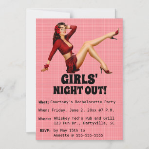 Editable Retro Girl Girls Night Out Invitation
