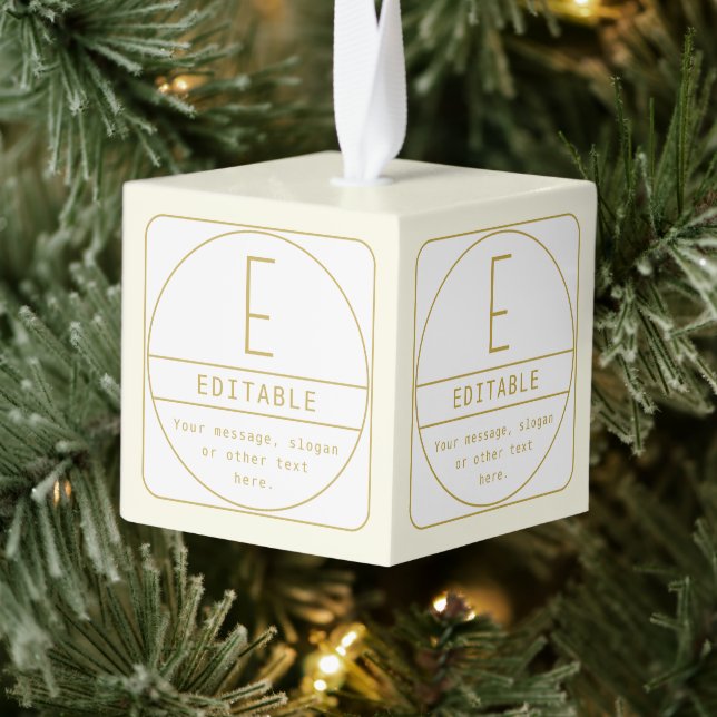 Editable Retro-modern Design Template Gold & White Cube Ornament (Tree)