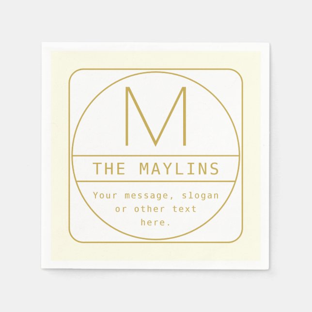 Editable Retro-modern Design Template Gold & White Napkins (Front)