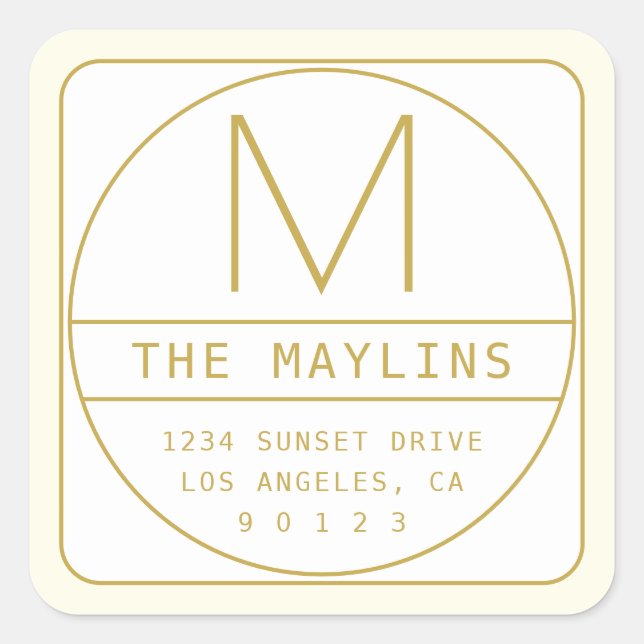 Editable Retro-modern Design Template Gold & White Square Sticker (Front)