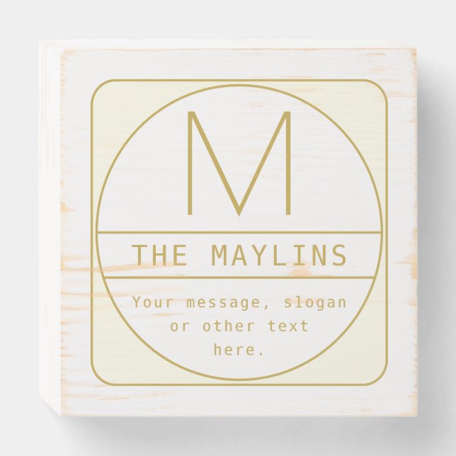 Editable Retro-modern Design Template Gold & White Wooden Box Sign (Front Horizontal)