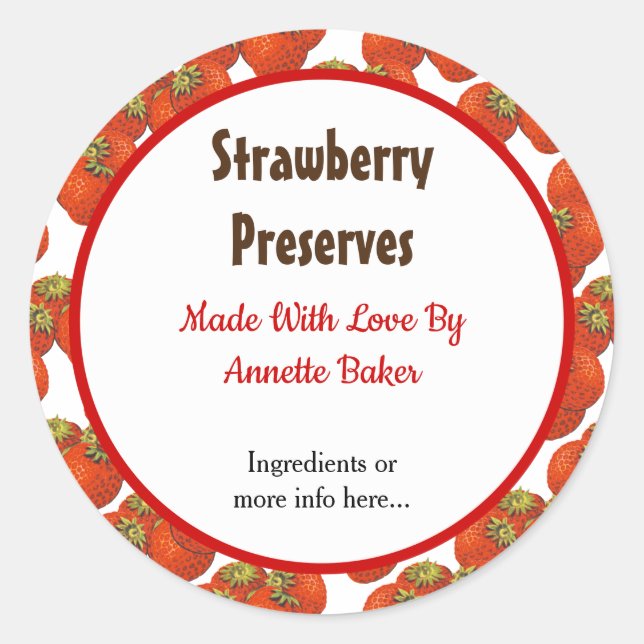 Editable Retro Strawberry Pattern Canning Labels (Front)