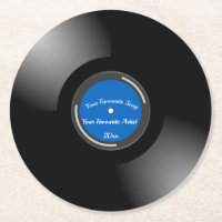 Editable Retro Vinyl Record With Blue Center