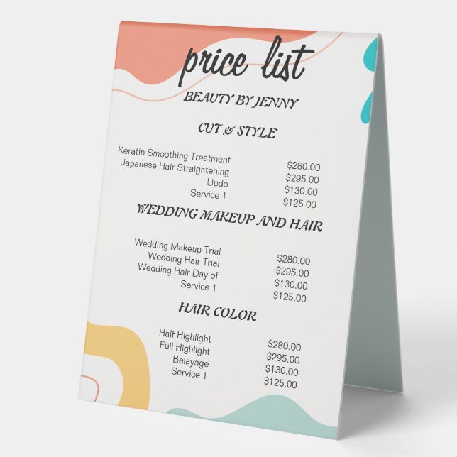 Editable Retro Wave Beauty Price List Sign (Front)