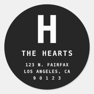 Editable Return Address with Monogram   Black Classic Round Sticker