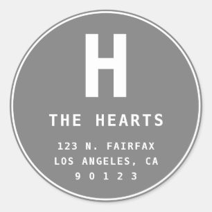 Editable Return Address with Monogram Grey Classic Round Sticker