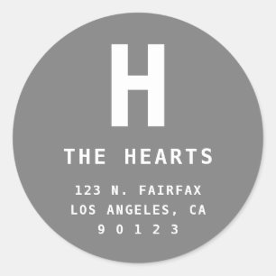 Editable Return Address with Monogram Grey Classic Round Sticker