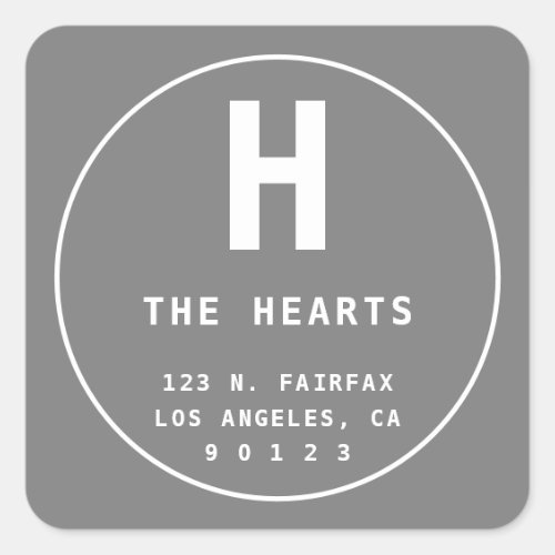 Editable Return Address with Monogram | Grey Square Sticker