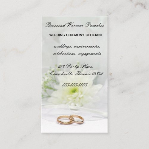 Editable Rings and Flower Wedding Officiant Business Card