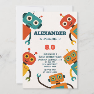 Editable Robot Birthday Invitation for Kids