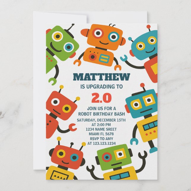 Editable Robot Birthday Invite (Front)