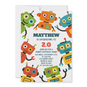 Editable Robot Birthday Invite