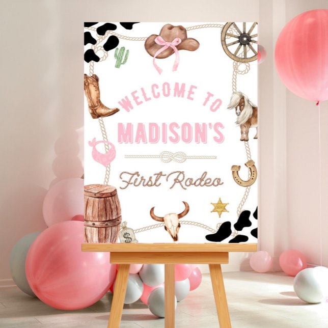 Editable rodeo birthday welcome sign-pink rodeo  foam board (Creator Uploaded)