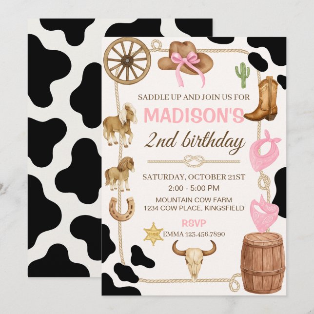 Editable Rodeo Cowgirl Birthday Invitation (Front/Back)