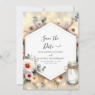 Editable Romance Mason Jar Wedding Save The Date