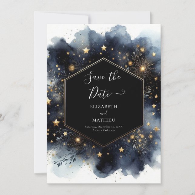 Editable Romantic Celestial Wedding Save The Date (Front)