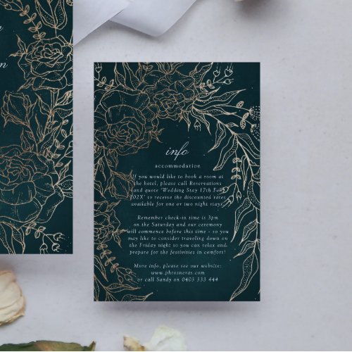 Editable Romantic Flower Wreath Emerald Gold Foil Enclosure Card