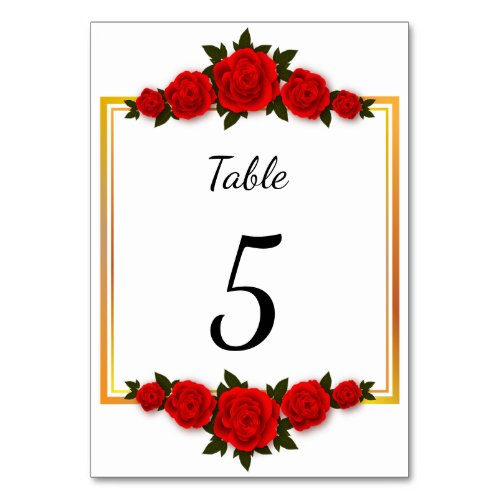 Editable Romantic Gold Frame With Roses Table Number