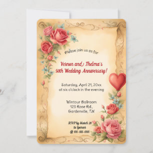 Editable Romantic Roses and Red Heart Invitation