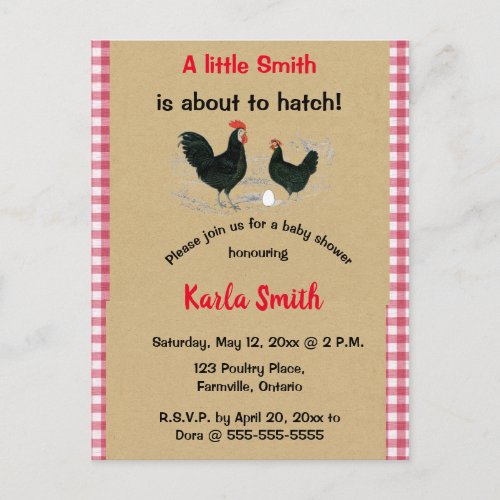 Editable Rooster and Hen Baby Shower Invitation