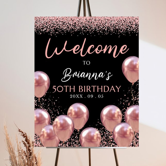 Editable Rose Gold Birthday Welcome Sign 60th BDAY (Creator Uploaded)