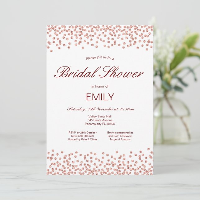 Editable Rose Gold Bridal Shower Invitation (Standing Front)