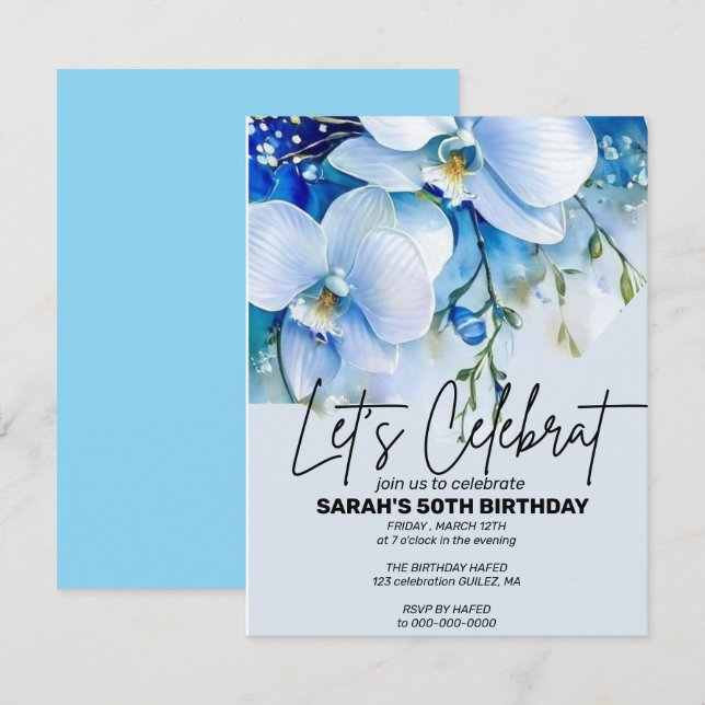 Editable Royal Blue Birthday Party Invitation, Invitation (Front/Back)