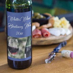 Editable Royal Blue Wine Bottles   Photo   Wine Label