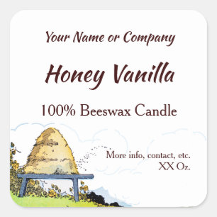 Editable Rustic Beehive and Clouds 1.5" Candle Square Sticker