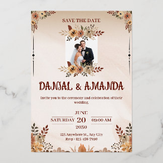 Editable Rustic Boho Wedding Invitation Foil Invitation