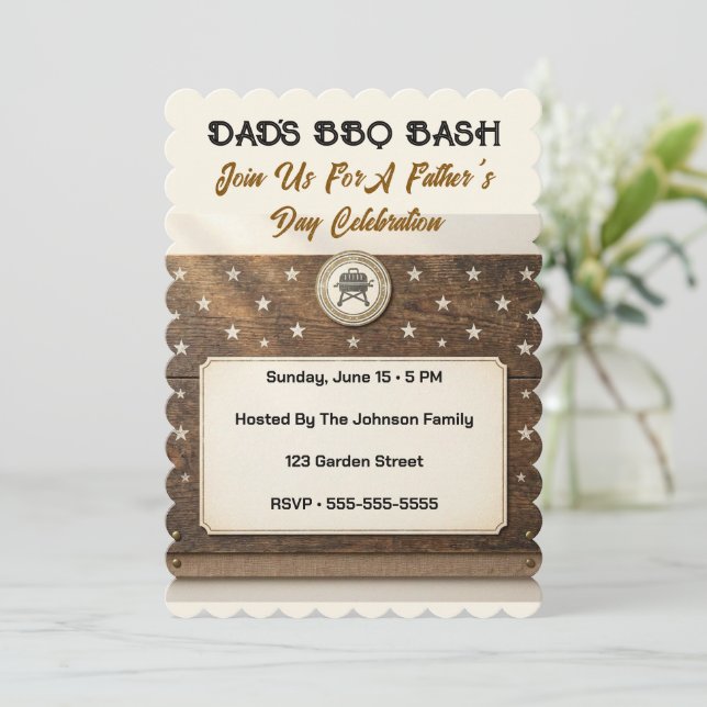 Editable Rustic Father's Day BBQ Invitation  (Standing Front)