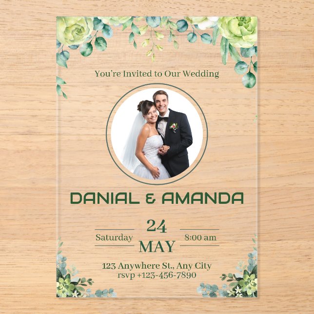 Editable Rustic Greenery Wedding Invitation (Front)