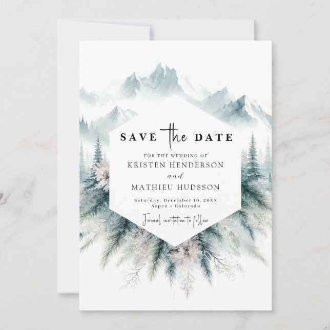 Editable Rustic Mountain Wedding Save The Date (Front)